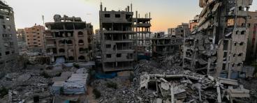 Damaged buildings and rubble in Gaza.