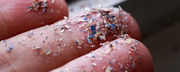Close up side shot of microplastics lay on hand
