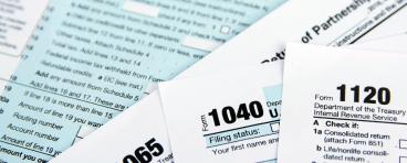 US tax form 1040, 1120, 1065