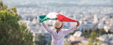 People holding flag of Mexico. "September 16. Independence Day of Mexico. 