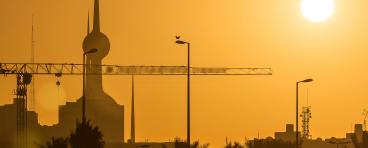Sunrise with Kuwait Towers timelapse - the best known landmark of Kuwait City. Kuwait, Middle East.